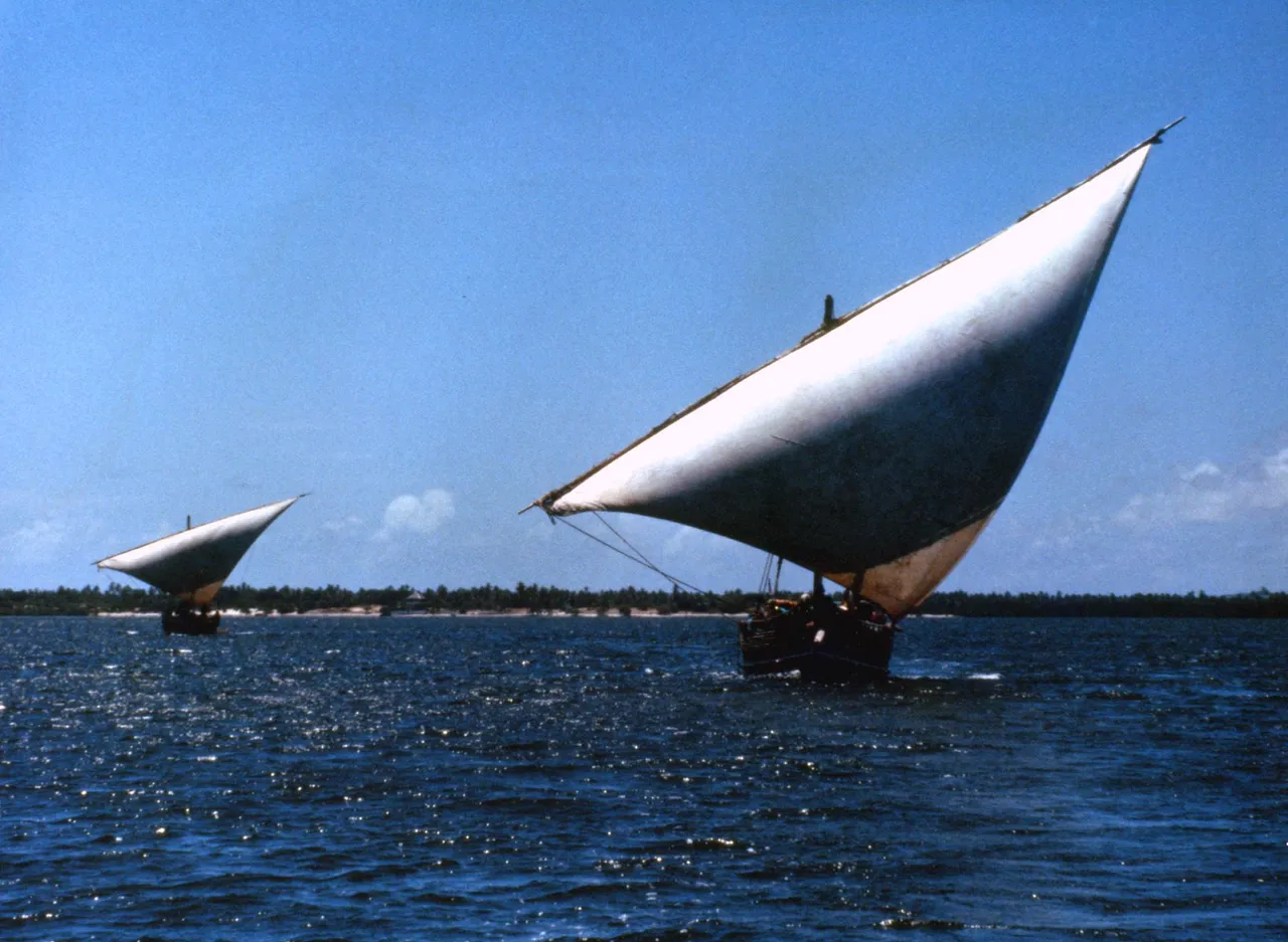 A dhow under sail off the Kenyan coast