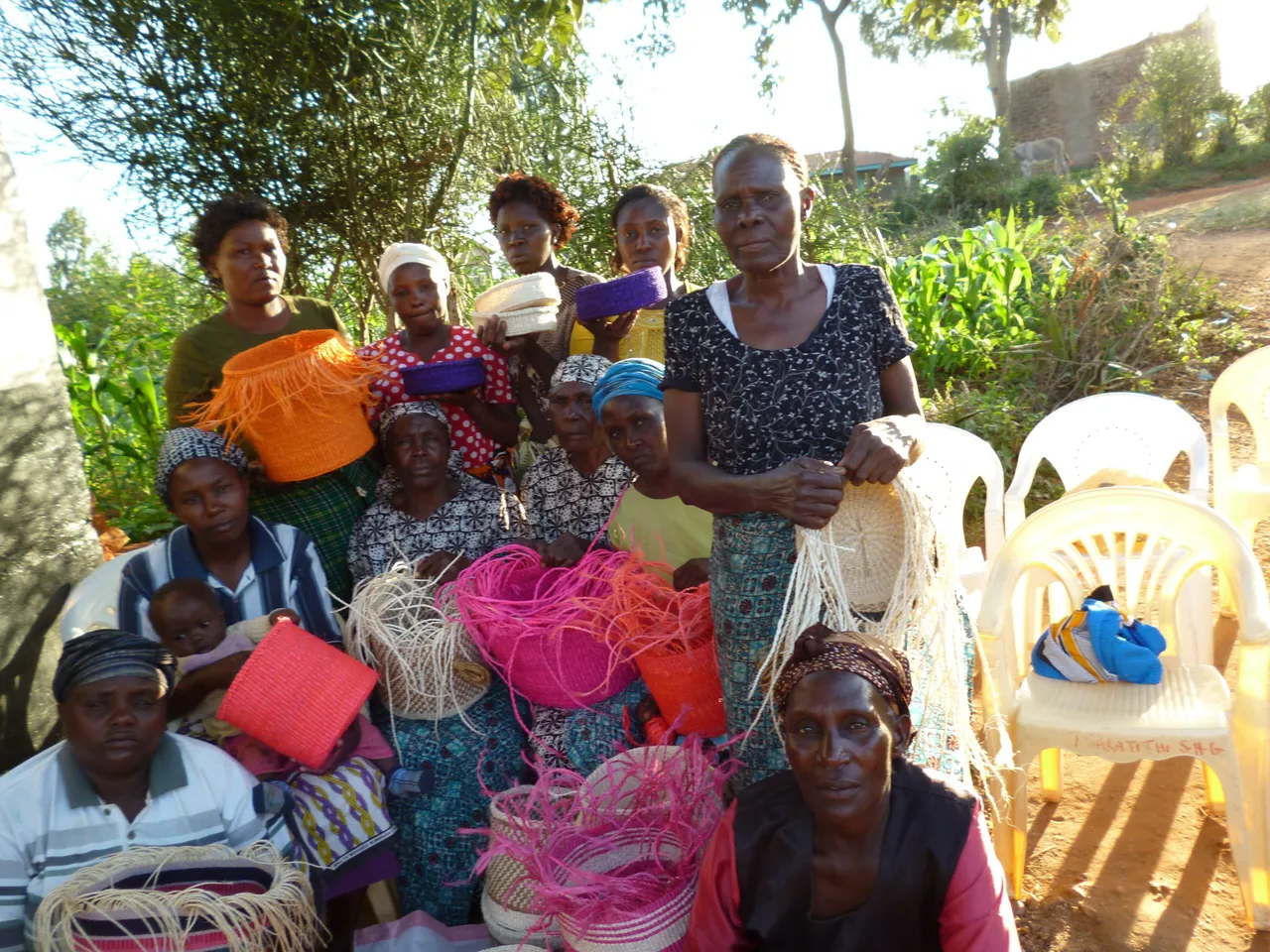 A women's cooperative with kiondo baskets woven from sisal